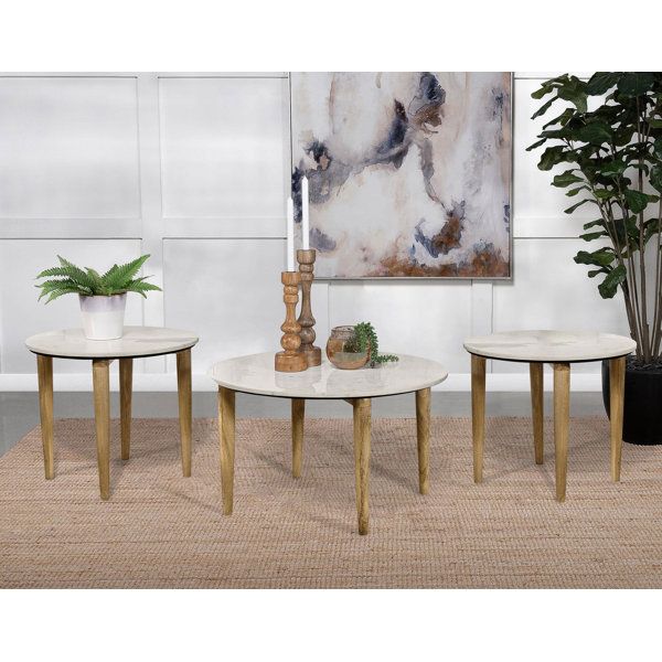 George Oliver Aldis 3-Piece Coffee And End Table Set White | Wayfair regarding Aldis 2-Piece Coffee And End Table Set White