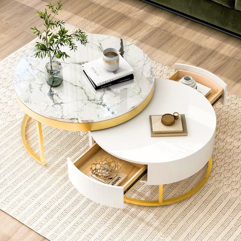 Gewnee Round Nesting Coffee Table - Contemporary - Coffee Table Sets ... with Gewnee Coffee Table Set Of 2
