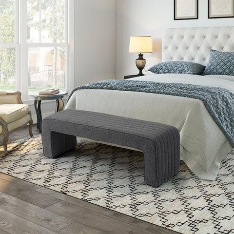 Glamour Home Benicia Gray 61. 22 In. Bedroom Bench With Boucle ... for Understanding the Appeal of Luka Boucle Fabric Upholstered Bench in Modern Interior Spaces