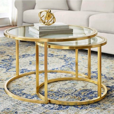 Glass Tables Clear Glass Table Top | Glass Cut To Size | A&E Glazing for 2Pc Pack Nesting Tables Clear Glass & Gold