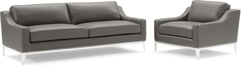 Harness Stainless Steel Base Leather Sofa And Armchair Set In Gray By ... intended for Modway Harness Stainless Steel & Leather Loveseat And Armchair Set In Gray