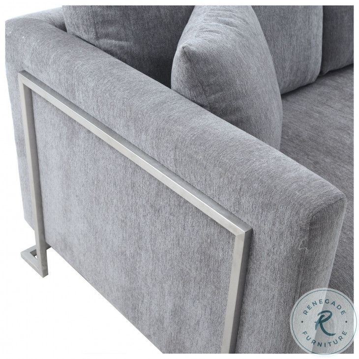 Heritage Gray Fabric Upholstered Sofa With Brushed Stainless Steel Legs ... for Heritage 2-Piece Fabric Upholstered Sofa &amp; Chair Set, Gray
