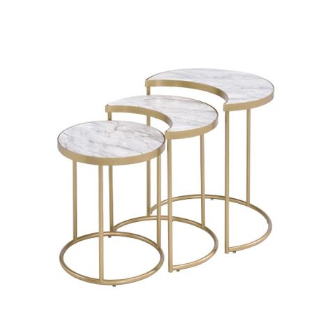 Homeroots 24" Gold And Faux Marble Paper Veneer And Metal Round Nested ... throughout  Oroa Tulum