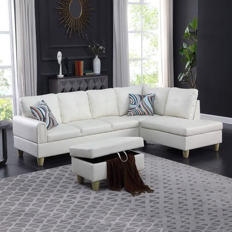 Hommoo L Shaped 4-Seat Couch, Faux Leather Sectional Couches And Sofas ... throughout Cleaning and maintaining your white faux leather sectional sofa set effectively