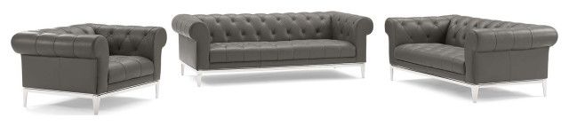 Idyll 3 Piece Upholstered Leather Set - Contemporary - Living Room ... in Idyll Tufted Upholstered Leather 3 Piece Set - Gray