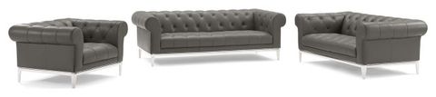 Idyll 3 Piece Upholstered Leather Set - Contemporary - Living Room ... in Idyll Tufted Upholstered Leather 3 Piece Set - Gray