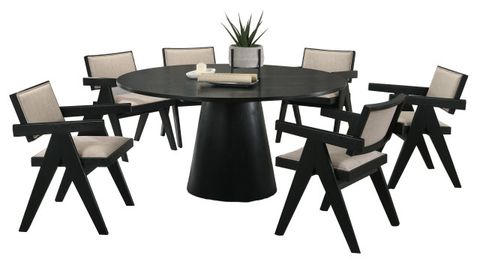 Jasper 7-Piece Ebony Black 59"W Round Dining Set - Transitional ... inside Jasper 21"W 3-Piece Ebony Black Arm Chairs And Console Table Set