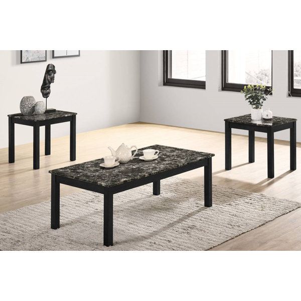 Latitude Run® 3 Piece Coffee Table With Faux Marble Top | Wayfair throughout Mozzi 3-Piece Coffee And End Table Set Grey Faux Marble