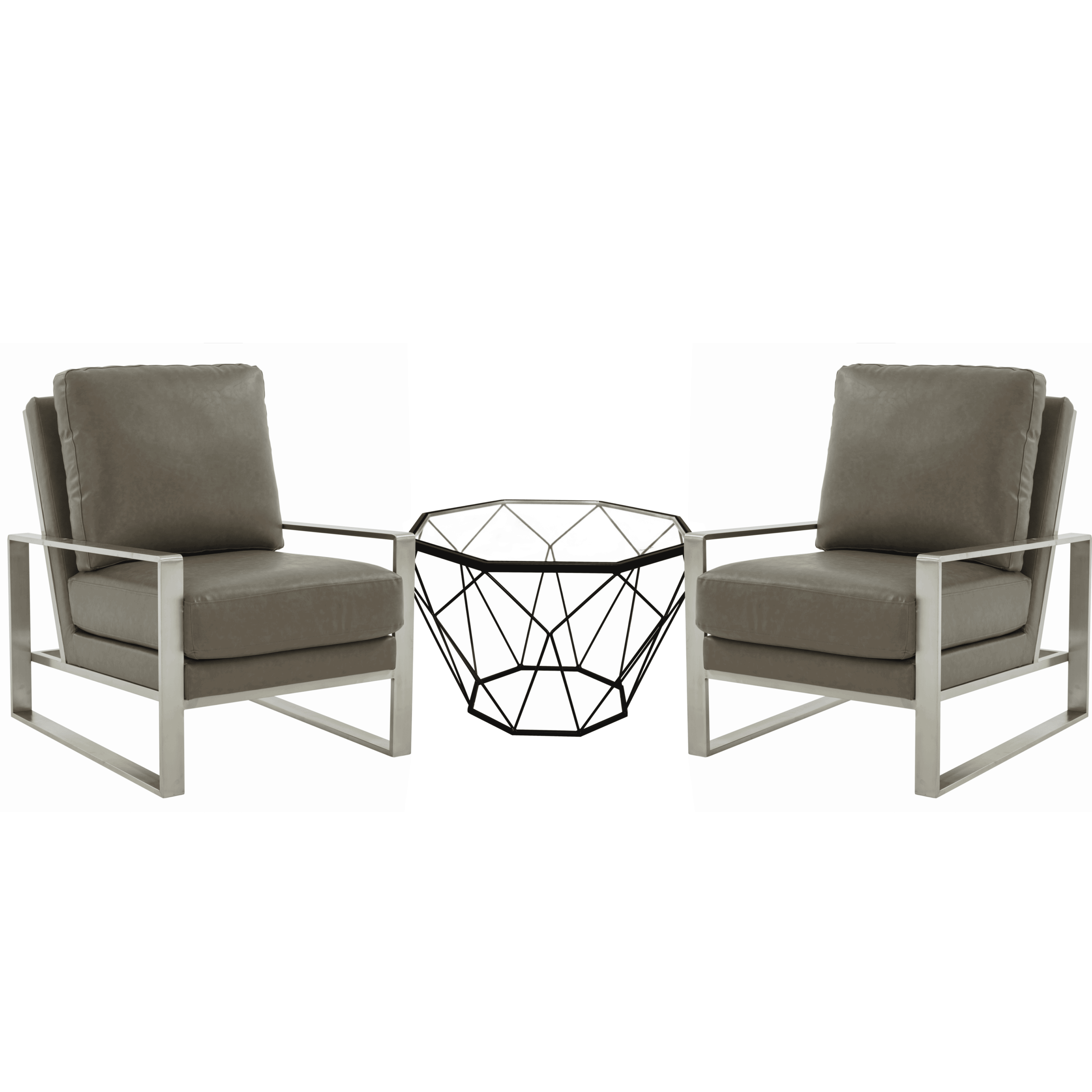 Leisuremod Jefferson Modern Leather Arm Chair With Silver Frame Set Of ... pertaining to Leisuremod Jefferson Arm Chairs