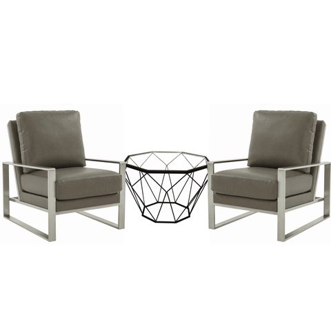 Leisuremod Jefferson Modern Leather Arm Chair With Silver Frame Set Of ... pertaining to Leisuremod Jefferson Arm Chairs