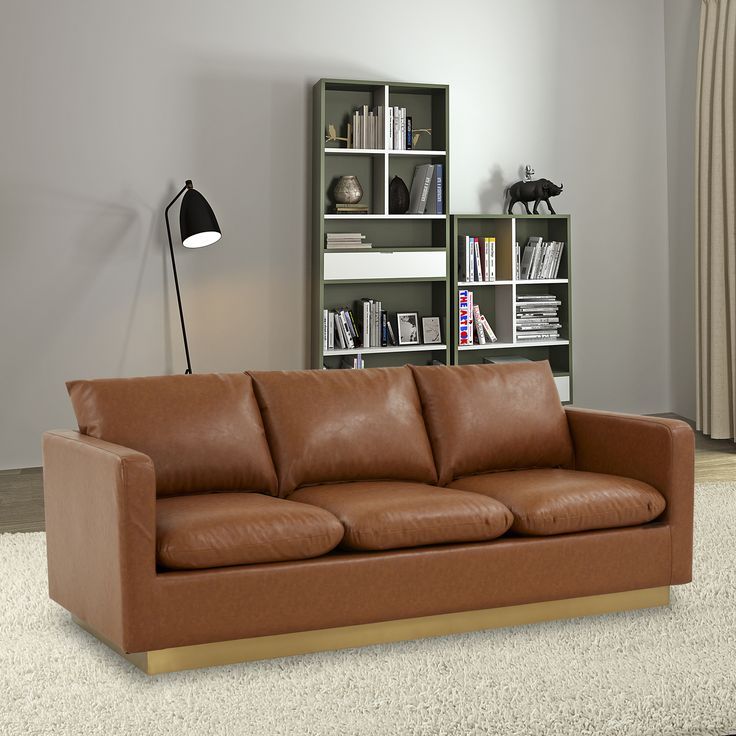 Leisuremod Nervo Modern Mid-Century Upholstered Leather Sofa With Gold ... pertaining to The Artisan Craftsmanship Behind Modern Leather Sofas