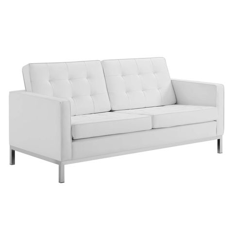 Loft Tufted Upholstered Faux Leather Loveseat In Silver And White By ... within Modern Solutions for Traditional Seating Needs in Today's Homes