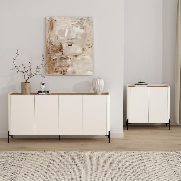 Manhattan Comfort Abbey Modern Maple And Off White Composite Wood 66.9 ... with Manhattan Comfort 2-Piece Abbey Bookcase And Sideboard