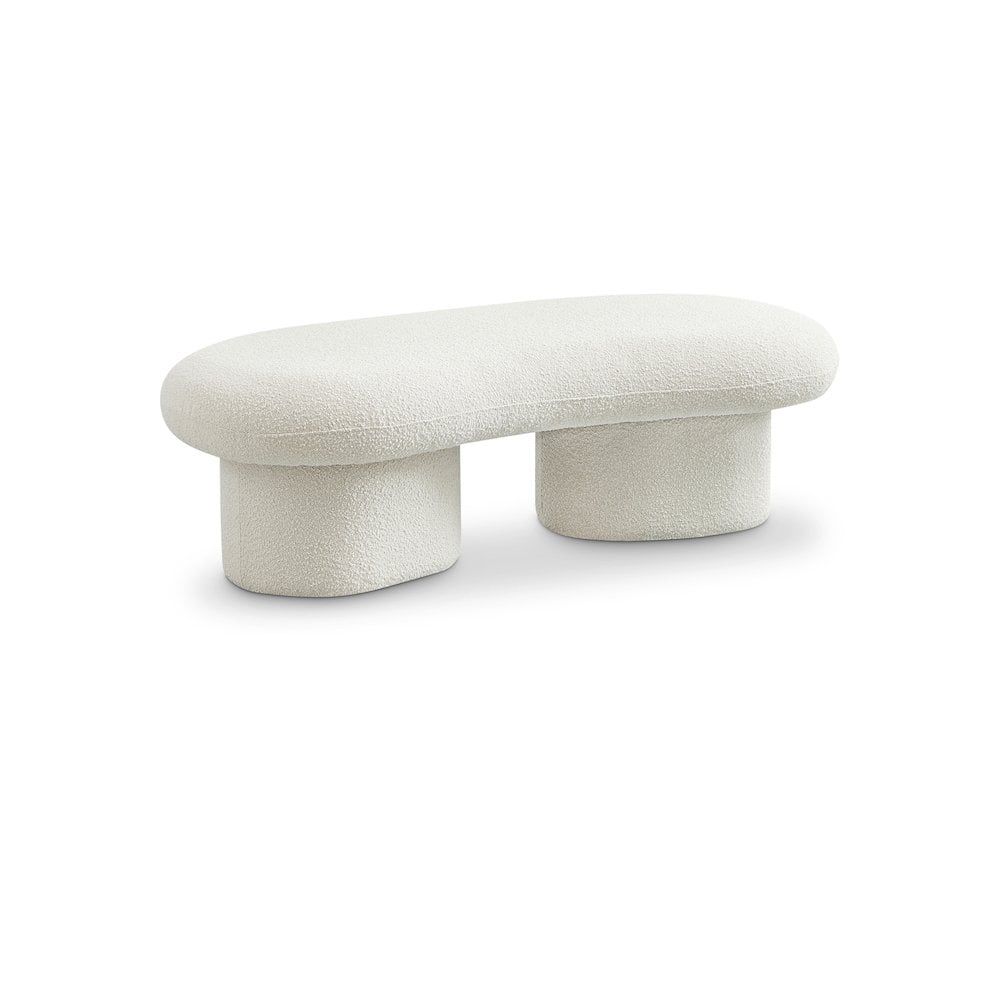 Meridian Furniture Luka Bench, Cream Boucle Fabric, Art Deco Style, 59 ... within Understanding the Appeal of Luka Boucle Fabric Upholstered Bench in Modern Interior Spaces