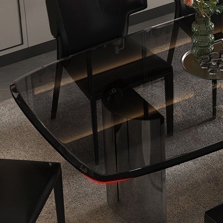 Modern Black Glass Dining Table With Silver Metal Double Pedestal - 70. ... throughout Iris Black Glass Dining Table