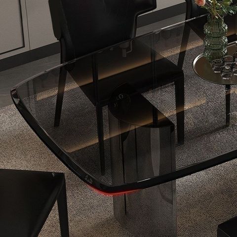 Modern Black Glass Dining Table With Silver Metal Double Pedestal - 70. ... throughout Iris Black Glass Dining Table