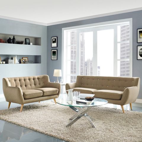 Modern Contemporary Living Room 2-Piece Set, Brown, Fabric, Plywood ... in Modern Contemporary Living Room 2-Piece Set