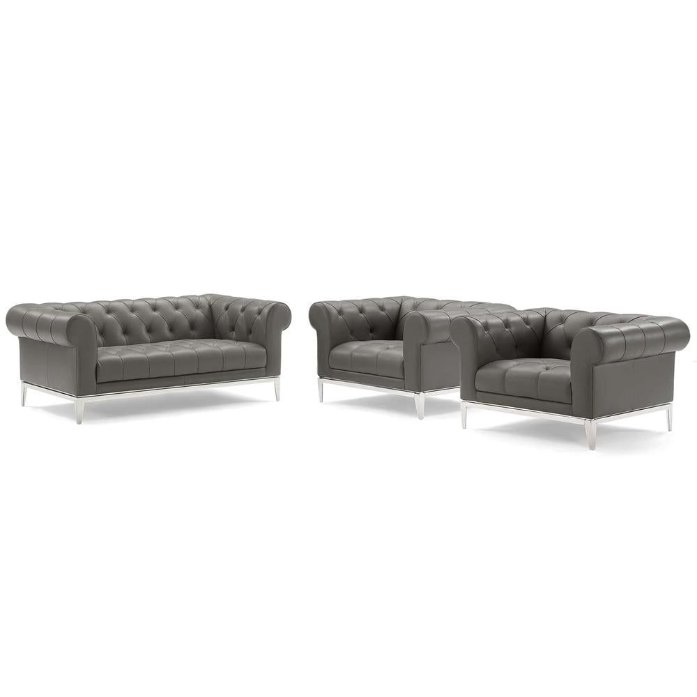 Modway Idyll Tufted Upholstered Leather 3 Piece Set In Gray - Walmart.com inside The art of selecting quality leather furniture pieces
