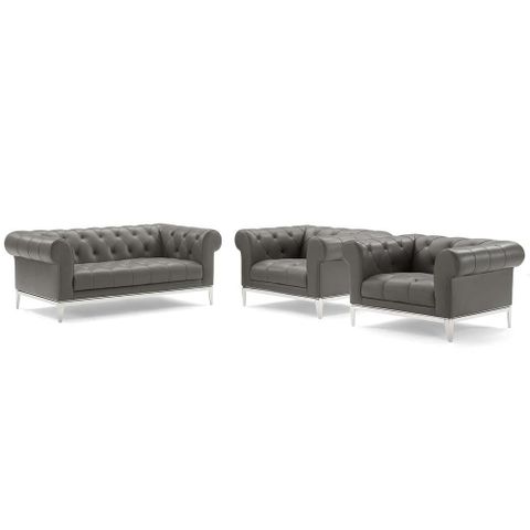 Modway Idyll Tufted Upholstered Leather 3 Piece Set In Gray - Walmart.com inside The art of selecting quality leather furniture pieces