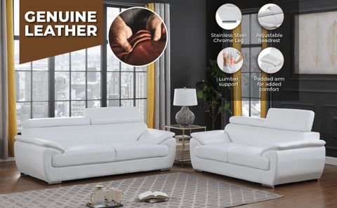 Nestore Premium Genuine Leather Match 2-Piece Sofa Set - Contemporary ... intended for Nestore Premium Genuine Leather Match 2-Piece Sofa Set White