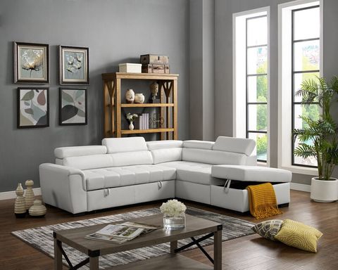 Oah D6171 3 Pc Madison White Faux Leather Sectional Sofa Set With Pull ... inside Cleaning and maintaining your white faux leather sectional sofa set effectively