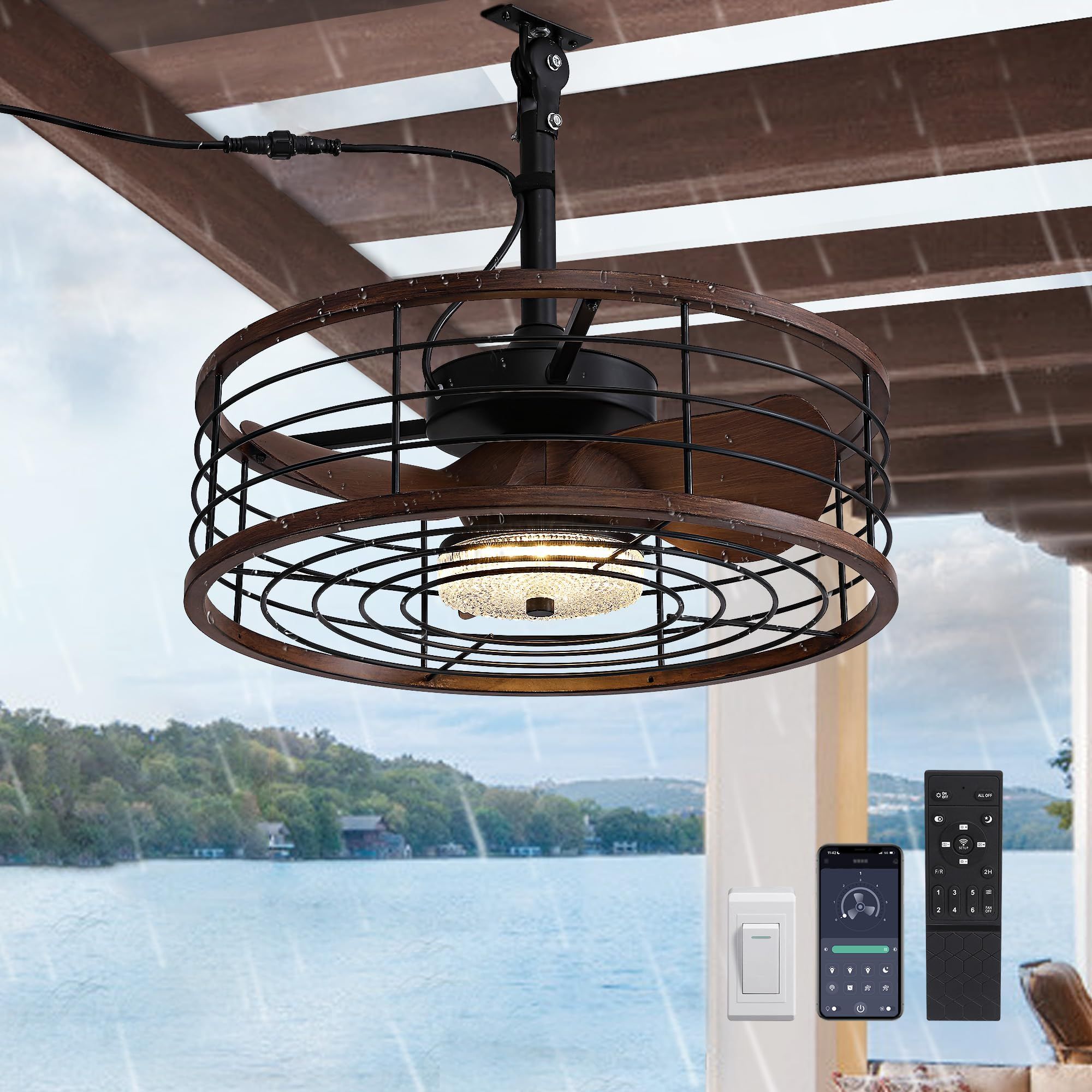 Orison Outdoor Ceiling Fans With Light, 21'' Wet Rated Outdoor Hanging ... intended for The science behind corrosion proof finishes for outdoor lighting fixtures