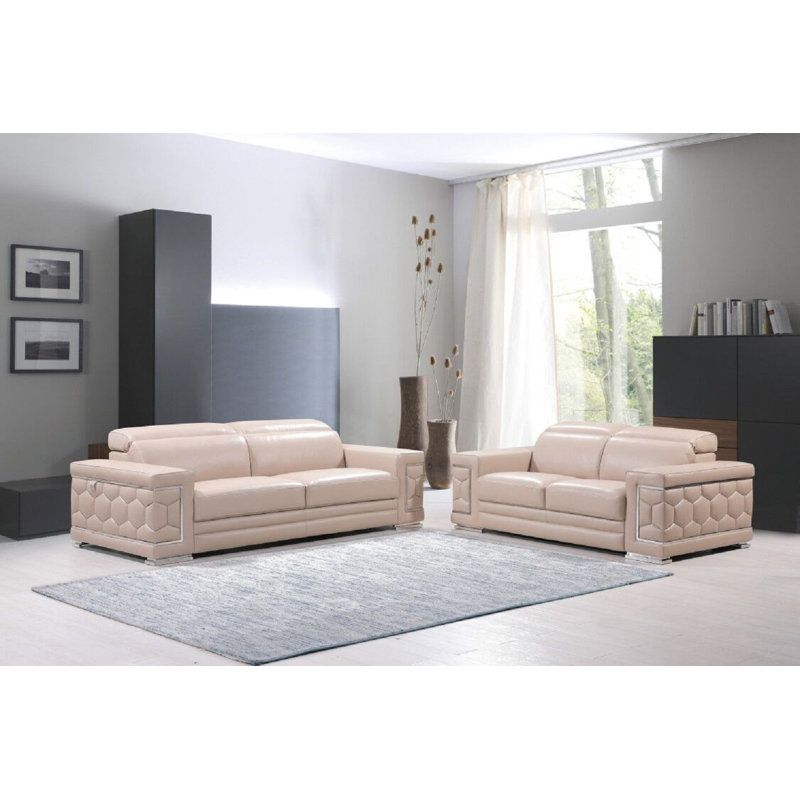 Orren Ellis Dilana Two Piece Indoor Beige Italian Leather Five Person ... inside The Art of Choosing Quality Leather for Five Person Dining Areas