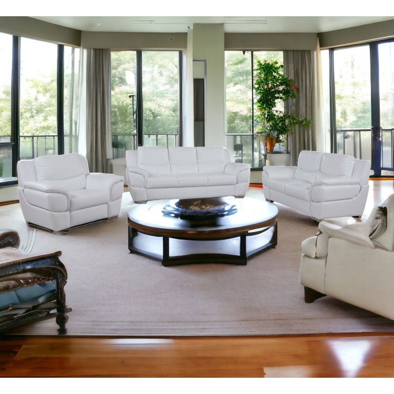 Orren Ellis Reinold Three Piece Indoor Genuine Leather Six Person ... with regard to The Art of Choosing Quality Leather for Five Person Dining Areas