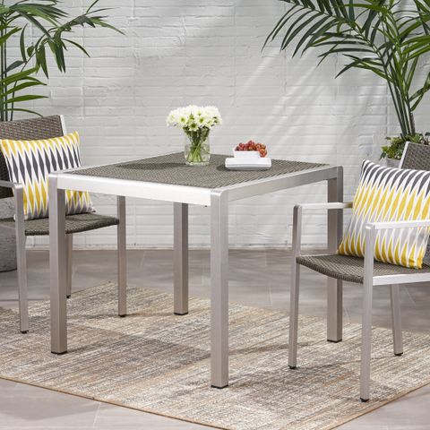 Outdoor Tables Outdoor Dining Table - Anodized Aluminum - Wicker Table ... with Anodized Aluminum Table And Bench Set In White Set Of 3