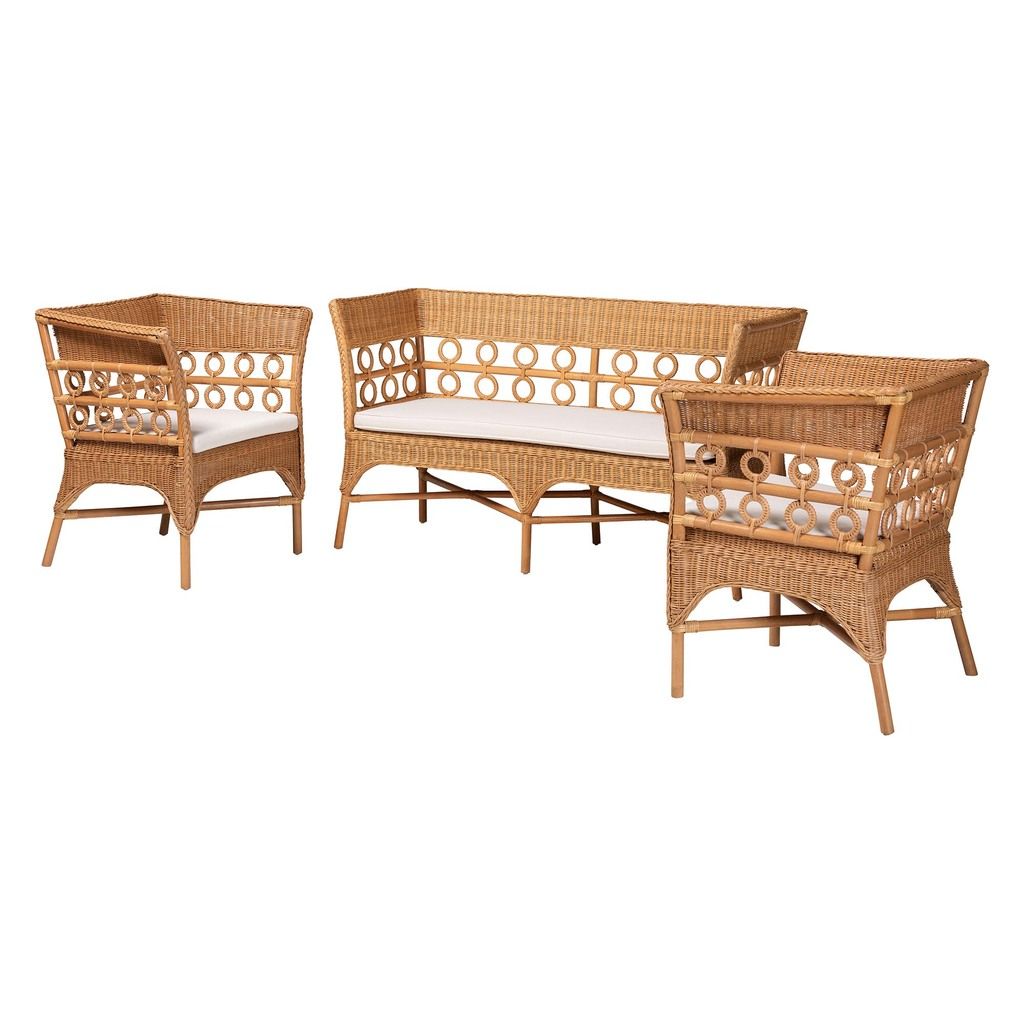 Oxford Rattan 3-Piece Living Room Set In Light Honey By Baxton Studio ... pertaining to Vedette Modern Rattan 3-Piece Living Room Set