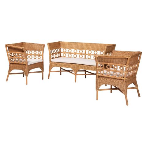 Oxford Rattan 3-Piece Living Room Set In Light Honey By Baxton Studio ... pertaining to Vedette Modern Rattan 3-Piece Living Room Set