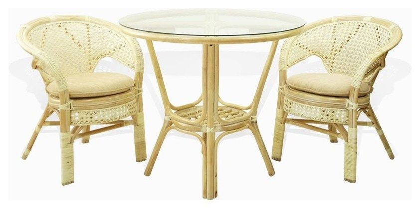 Pelangi Wicker Rattan Dining Round Table - Tropical - Dining Tables ... with Pelangi Rattan Wicker 3-Piece Set, White