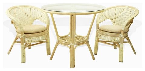 Pelangi Wicker Rattan Dining Round Table - Tropical - Dining Tables ... with Pelangi Rattan Wicker 3-Piece Set, White