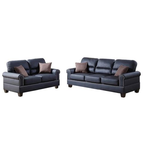 Pemberly Row 2 Piece Faux Leather Sofa And Loveseat Set In Black Color ... in Pemberly Row 2-Piece Faux Leather Upholstered Motion Living Room Set Beige