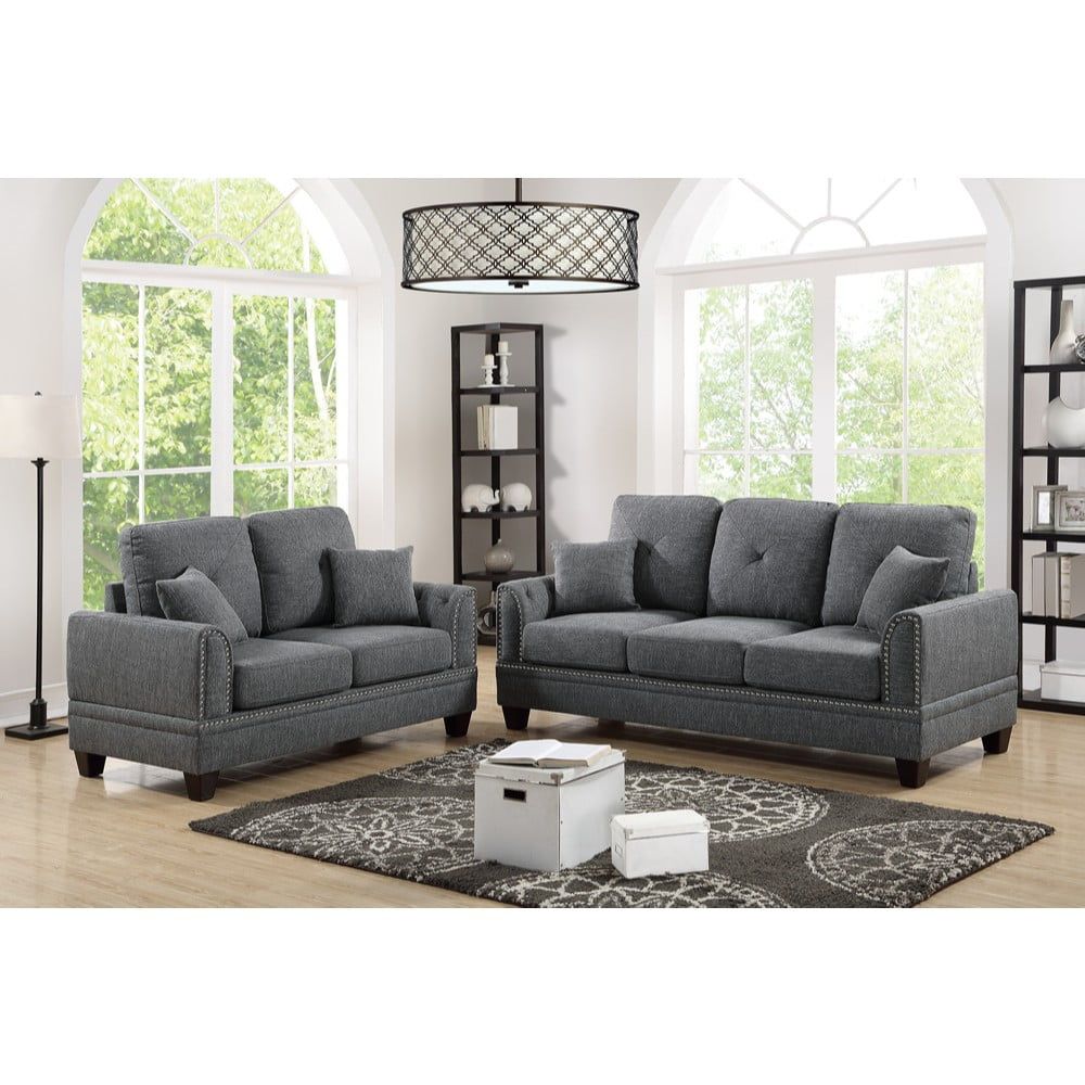 Polyfiber 2 Piece Sofa Set With Nail Head Trims In Gray - Walmart.com ... in Polyfiber 2-Piece Sofa And Loveseat Set, Gray