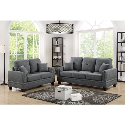 Polyfiber 2 Piece Sofa Set With Nail Head Trims In Gray - Walmart.com ... in Polyfiber 2-Piece Sofa And Loveseat Set, Gray
