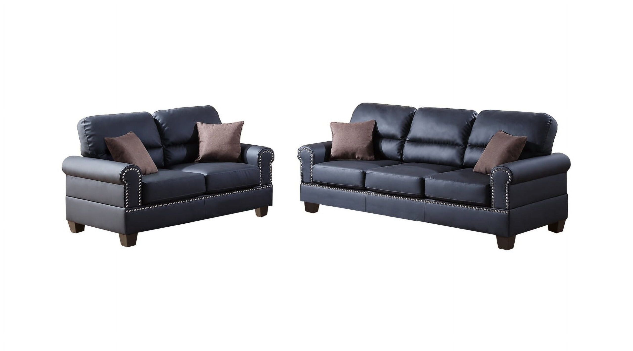 Poundex Living Room Love Couch: 2 Piece Faux Leather Sofa And Loveseat ... for Faux Leather 2-Piece Sofa And Loveseat Set, Black