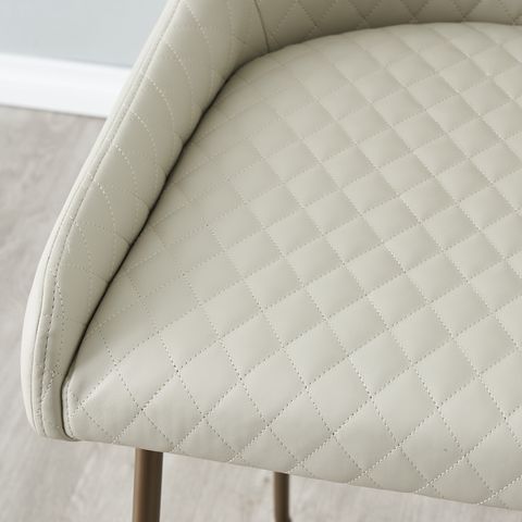 Quinn Cloud Grey Vegan Leather Bar Stool - Brass Colour Legs in Rumble Upholstered Bench, Taupe, 72" W X 22" D X 16.5" H, Vegan Leather