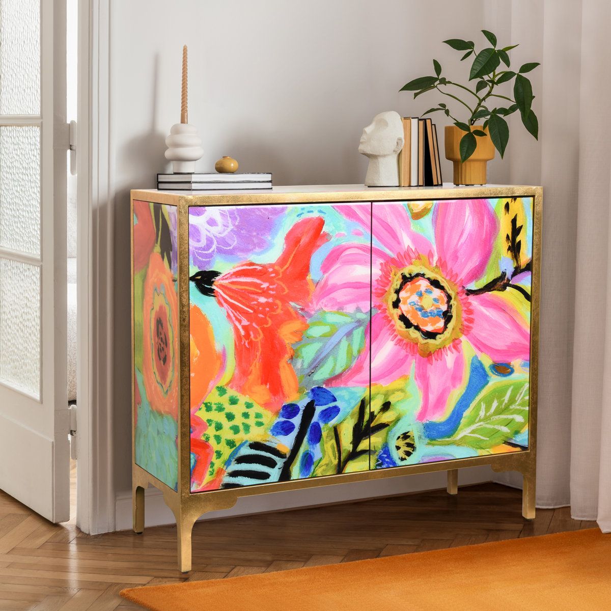 Rosdorf Park Demartino &quot;Secret Garden Floral Ii&quot; Console On Beveled ... with regard to Secret Garden Floral Iii Cabinet And Mirror Set On Beveled Art Glass