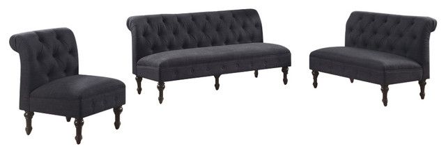 Selina 3 Piece Living Room Set - Traditional - Living Room Furniture ... pertaining to Selina 3-Piece Living Room Set, Charcoal