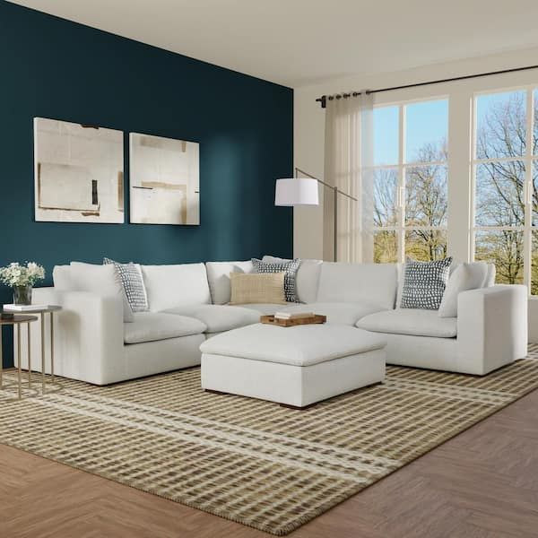 Simpli Home Jasmine 125 In. Straight Arm Performance Fabric L-Shaped ... with regard to Jasmine Corner Sectional Modular Sofa And Ottoman Set In Performance Fabric