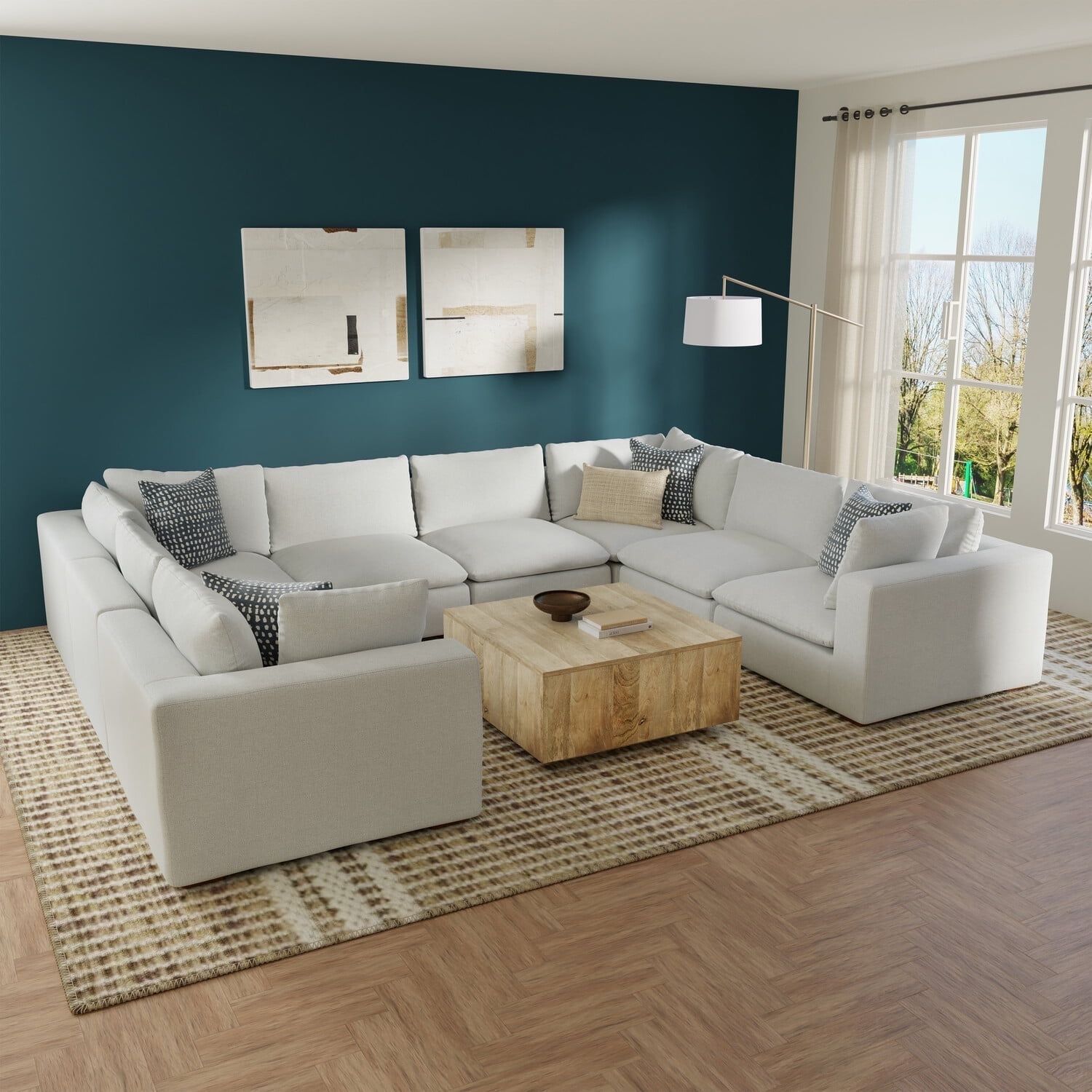 Simpli Home Jasmine U-Shaped Sectional Modular Sofa In Performance ... for Jasmine Corner Sectional Modular Sofa And Ottoman Set In Performance Fabric