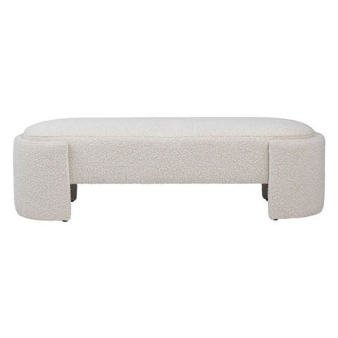 Snow Boucle Upholstered Bench Furniture | Design Mix Gallery intended for Luka Boucle Fabric Upholstered Bench, Grey