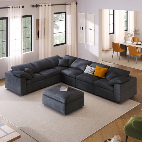 Soft And Elegant Modular Sectional Sofa With Ottoman L Shaped Corner ... within Jasmine Corner Sectional Modular Sofa And Ottoman Set In Performance Fabric