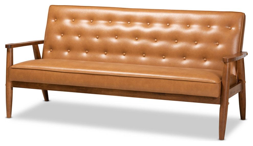 Sorrento Mid-Century Tan Faux Leather And Walnut Wood 3-Piece Living ... pertaining to Sorrento Mid-Century Tan Faux Leather And Walnut Wood 3-Piece Living Room Set