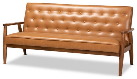 Sorrento Mid-Century Tan Faux Leather And Walnut Wood 3-Piece Living ... pertaining to Sorrento Mid-Century Tan Faux Leather And Walnut Wood 3-Piece Living Room Set