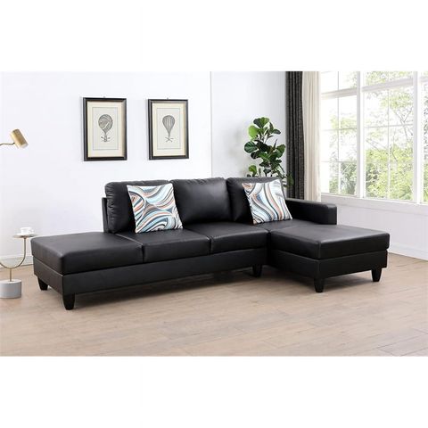 Starhome Modern L-Shaped Black Faux Leather 2-Piece Living Room Sofa ... throughout Choosing the right faux leather sofa set for small apartment living