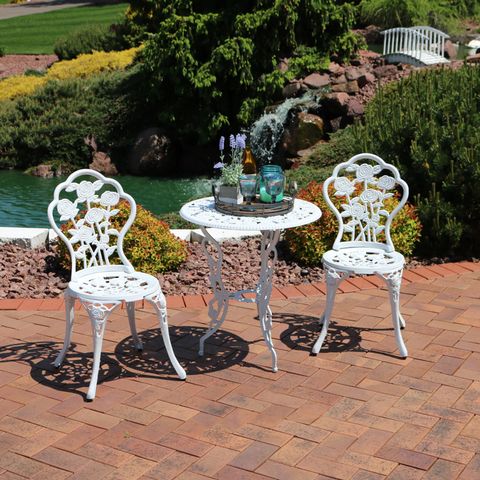 Sunnydaze 3-Piece White Flower Designed Cast Aluminum Bistro Set ... intended for Maximizing Space Efficiency with Compact Aluminum Bench Solutions