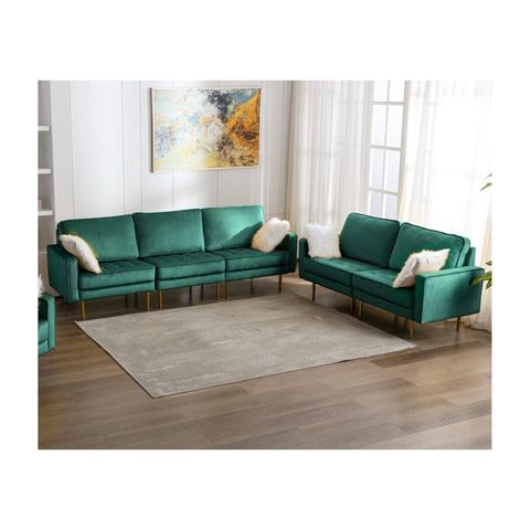 Theo Green Velvet Sofa Loveseat Living Room Set With Throw Pillows ... for Lilola Home Bayberry Green Velvet Sofa Loveseat Chair Living Room Set