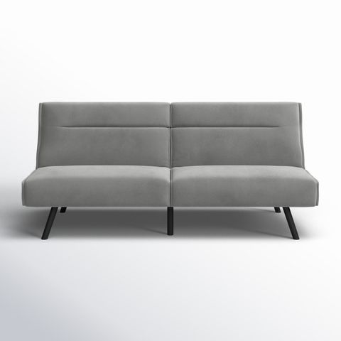 Wade Logan® Brumbley 69.8'' Twin Upholstered Futon With Split Back ... pertaining to Rumble Upholstered Bench, Taupe, 72" W X 22" D X 16.5" H, Vegan Leather